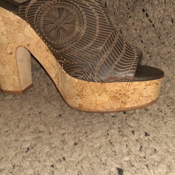 LOLA CRUZ-Cork Platform-Brown Leather/Mini Studded Clogs-Boho-Sz 39-Near Mint - Picture 5 of 9